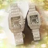 Couples pour hommes habitants pour hommes montres en diamants complets anneau glac￩ de quartz de quartz partage en acier inoxydable tarif tarwatch horloge montre de luxe cadeaux