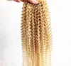 Brezilyalı insan bakire kinky kıvırcık saç uzantıları remy sarışın 613 renkli saç dökümü 23bundles tam kafa için