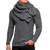 Pulls pour hommes Automne et hiver Pull de mode pour hommes Écharpe tricotée Amovible Set Tête Couleur Pure Twist Top Tendance Chaud