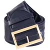 Belts Women Luxury Waist For Dress Pu Leather Belt Solid Black Red White Wide Waistband Golden Alloy Buckle 112-115cm