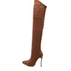 Boots Sexy Over the Knee High Boots Woman Flock Leather Thick High Heels Women Boots Winter Black Apricot Brown Party Shoes 220913