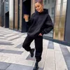 Womens Two Piece Pants Autumn Winter Suit Solid Long Sleeve ONeck Hoodie Casual Streetwear Fashion Set Loose Trousers Pockets 221121
