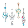 14G Tassel Belly Button Rings Diamond Body Piercing Jewelry 316L Rostfritt stål Navel Skivstång med charm