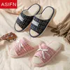 ASIFN Cotton Slippers Women Home Indoor Four Seasons House Bottom Japonês Casal Janealmente Linear Menina Mulheres Sapatos J220716