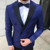 Men's Suits Fashion Navy Tuxedos Groom Wedding Men 2 Pieces Tuxedo Blazer Costumes De Smoking Pour Hommes Men(Jacket Pants Tie)