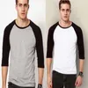 Camisetas masculinas 3/4 de manga com contraste mangas raglan o-gola algodão blend masculk s-xxl