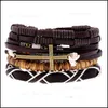 Bracelets de charme Mens Bracelete vintage Conjunto de mitlayer ajustável Bracelets de couro cruzado Braça de pulseira de pulseira Pulseira de pulseira para homens Hip dhi1c