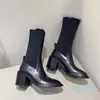 Manschette, gerippte Socken-Absätze, Stiefeletten, Stretch-Strick, schwarzes Leder, zum Schnüren, Biker-Booties, Luxus-Designer-Schuhe für Damen