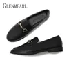 Dress Shoes Women Basic Flats High Quality PU Leather Comfortable Loafers Metal Decoration Round Toe Brand Casual Spring 221119