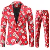 Herrenanzüge Blazer Rot bedruckter zweiteiliger Weihnachtsanzug Jacke Hose Stilvoller männlicher Blazermantel mit Hose Schwarz Grün Blau S-4XL 221121