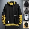 Sudaderas con capucha para hombre Wetailor Sudadera Hip Hop Pullover Streetwear Casual Moda Ropa Colorblock Algodón 221121