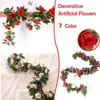 Decorative Flowers Fack Silk Artificial Rose Vine Hanging For Wall Decoration Rattan Fake Plants Leaves Garland Romantic Wedding Home Decor