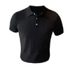 Herren-T-Shirts, Herren-T-Shirts, neue lässige einfarbige Mesh-Strickjacke, italienisches Polo-Sommer-Männer-Eisseide-Kurzschluss-Seve-britisches Slim-Revers-Poloshirt 021323H