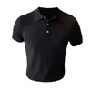 Men's T-Shirts 2022 New Casual Solid Color Mesh Knitted Cardigan Ltalian Polo Summer Men's Ice silk Short Sleeve British Slim Lapel Polo Shirt L221121