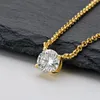 Подвесные ожерелья Четыре когтя Круглый ожерелье для женщин 1 CT Diamond Choker 925 Серебряная покрытая золото