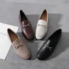 Dress Shoes Women Basic Flats High Quality PU Leather Comfortable Loafers Metal Decoration Round Toe Brand Casual Spring 221119