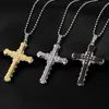 New Male Crystal Cross Jesus Pendant Gold/Black/Blue Color Zirconia Cross Pendant Necklace Stainless Steel Jewelry