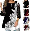 Camiseta de talla grande para mujer Blusas de mujer de talla grande Primavera Otoño Malla Ver a través de manga Estampado floral Blusa informal Camisa Tallas grandes Tops para mujer 221121