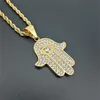 Mano di Hamsa di Fatima in acciaio inossidabile con pendente a catena maschio color oro pavimentato con strass collane di palma per uomo gioielli turchi240S9250307