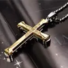 New Male Crystal Cross Jesus Pendant Gold/Black/Blue Color Zirconia Cross Pendant Necklace Stainless Steel Jewelry