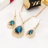 Brincos de colar Set Set Luxury Blue Rhinestone Crystal Water Grow Pedante Pedante Dangle Dangle Cadeia Clavicular Chain Chain Clavicle