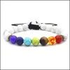 Perlé 10Pc / Set Nouvelle Pierre Naturelle 8Mm Lave Yoga Énergie Bracelet Volcanique Sept Chakra Tresse Bracelets Drop Delivery Bijoux Dhr6R