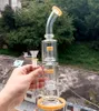 Yellow Glass Bong Hookahs with Tire 14 Inch Perc Double Layer Heady Dab Rig Perc Water Pipes for Smoking