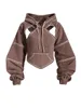 Sweats à capuche pour femmes Sweats EAM Marron Dos Arc Irrégulier Découpe Sweat À Capuche À Manches Longues Femmes Grande Taille Mode Printemps Automne 1DF1820 221119