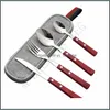 Flatvaruupps￤ttningar Naturliga serisupps￤ttningar Tr￤handtag 304 Rostfritt st￥l Flatvaru Fork Kniv Tesked Spoon Kitchen Bar redskap DH3E11