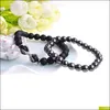 Pulsera de ágata negra mate con cuentas Microincrustaciones de circón Aleación octogonal Hombres y mujeres Personalidad Entrega de gota Pulseras de joyería Dhe5X