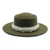 Bérets Femmes Chapeaux Haut Rond Bande De Perles Formel Printemps Hommes Feutré Jazz Mariage Solide Ceinture Classique Noir Fedora