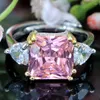 Cluster Rings 21x10mm Anniversary Square 4.8g Pink Kunzite White CZ Daily Wear Silver Wholesale Drop