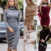 Kvinnors tröjor Kvinnor Winter Warm Turtleneck stickad tröja klänning Bodycon Solid Color Long Sleeve Slim Fit Vestidos Pullovers Plus