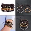 Bracelets de charme Mens Bracelete vintage Conjunto de mitlayer ajustável Bracelets de couro cruzado Braça de pulseira de pulseira Pulseira de pulseira para homens Hip dhi1c