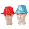 Berets Fashion Adult Unisex Brilliant Glitter Sequins Jazz Hat Solid Color Fedora For Party Showing Stage Performance