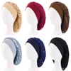 Bonnets de nuit en Satin Double couche pour femmes avec filet élastique en filet au Crochet couvre-tête Turban casquette de perte de cheveux