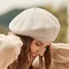 Women Fashion Berets Sweet Lovely Wool Outdoor Travel autumn winter Windproof Hats For Ladies Party knit Dome Top Cap