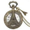 Pocket Watches Romantic Paris Eiffel Tower Quartz Watch Retro Steampunk Pendant Necklace Chain Clock With Accessory Creative Gift