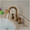 Banyo lavabo muslukları antika pirinç çift sap havza musluğu yaygın 3 delikli banyo mikser musluklar güverte montaj drop dağıtım ev gar dhzwm