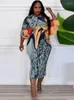 Casual Dresses African For Women Spring Autumn Africa Clothing 3/4 Sleeve Dress Sexy V-Neck Perspective Slim Office Lady Party