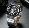 カレンカジュアルスポーツ腕時計男性トップブランドの高級ミリタリーレザー腕時計男の時計ファッションクロノグラフ腕時計 8329