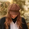 Boinas de boina chapéus de inverno para mulheres meninas moda moda preta octogonal