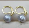 Dangle Earrings Noble Jewelry HUGE 9-10mm GRAY Baroque Pearl 14K/20 YELLOW GOLD