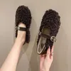 Dress Shoes Round Head Flat Woemn Buckle Fur Women Fashion Loafers Woman Cotton Women's All-match 221119