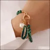 Beaded Adjustable Personality Bracelet Necklaces Set Lake Green Beads Peal Beaded Bracelets Necklace For Men Women Drop Delivery Jewe Dhnuz