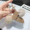 Nyckelringar Luxury Mink Fur Snow Boots Keychain Frosted Leather Mini Shoes Car Keychains For Woman Bag Pendant DIY Charms för smycken Making T220918