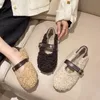 Dress Shoes Round Head Flat Woemn Buckle Fur Women Fashion Loafers Woman Cotton Women's All-match 221119