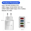 高速4 USBポートウォールチャージ3A QC 3.0オートパワー充電器アダプターEU US UK Plug for iPhone samsung android phone pc mp3