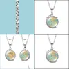 Pendant Necklaces World Map Necklace Time Gem Double Sided Glass Cabochon Pendant Rotatable Necklaces Women Children Sweater Chain F Dhjat