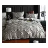 Ensembles de literie Ensemble de literie en satin de soie Couleur unie Style nordique avec taie d'oreiller Fl Queen King Size Drop Delivery Home Garden Textiles Su Dhgqj